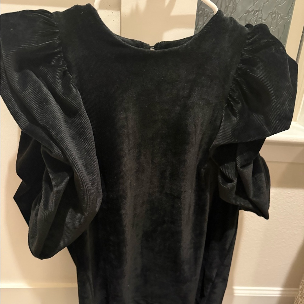 THML Black Velvet Dress with Puff Sleeves